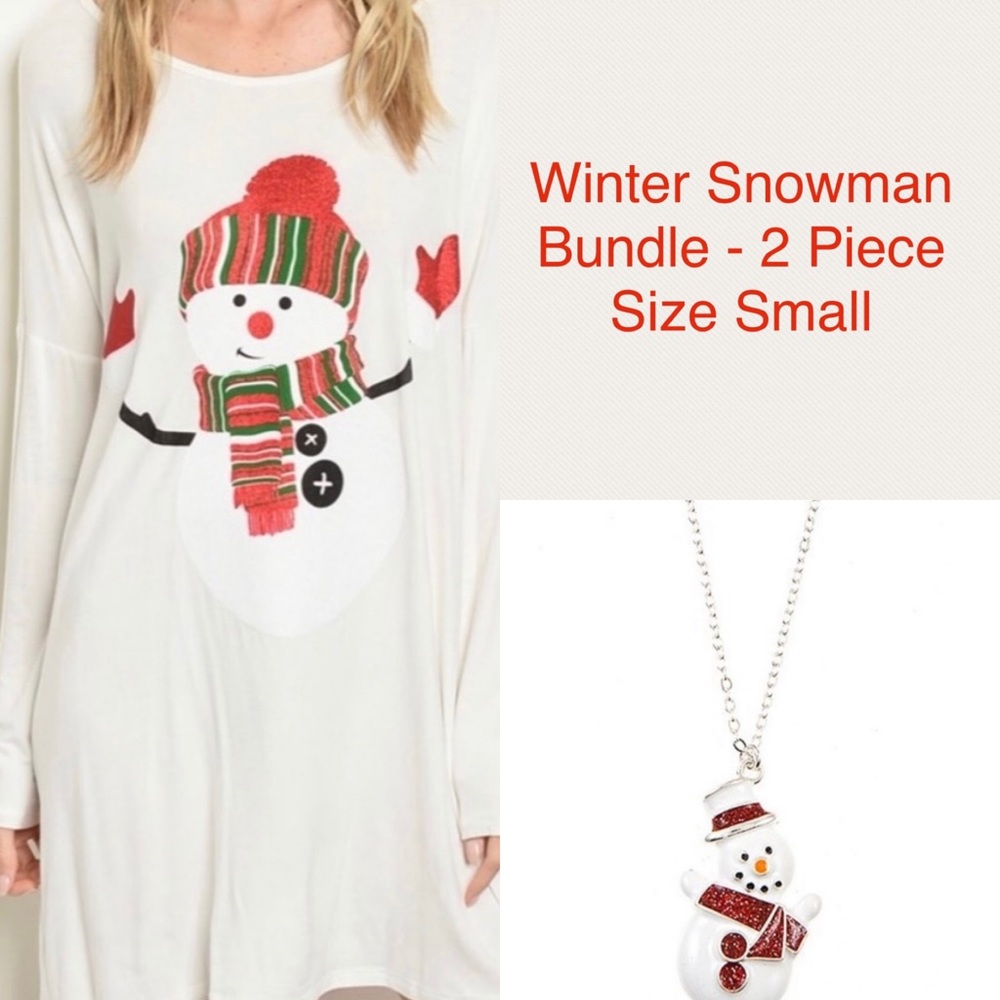 2 Piece Bundle - Snowman Dress / Tunic & Snowman Necklace